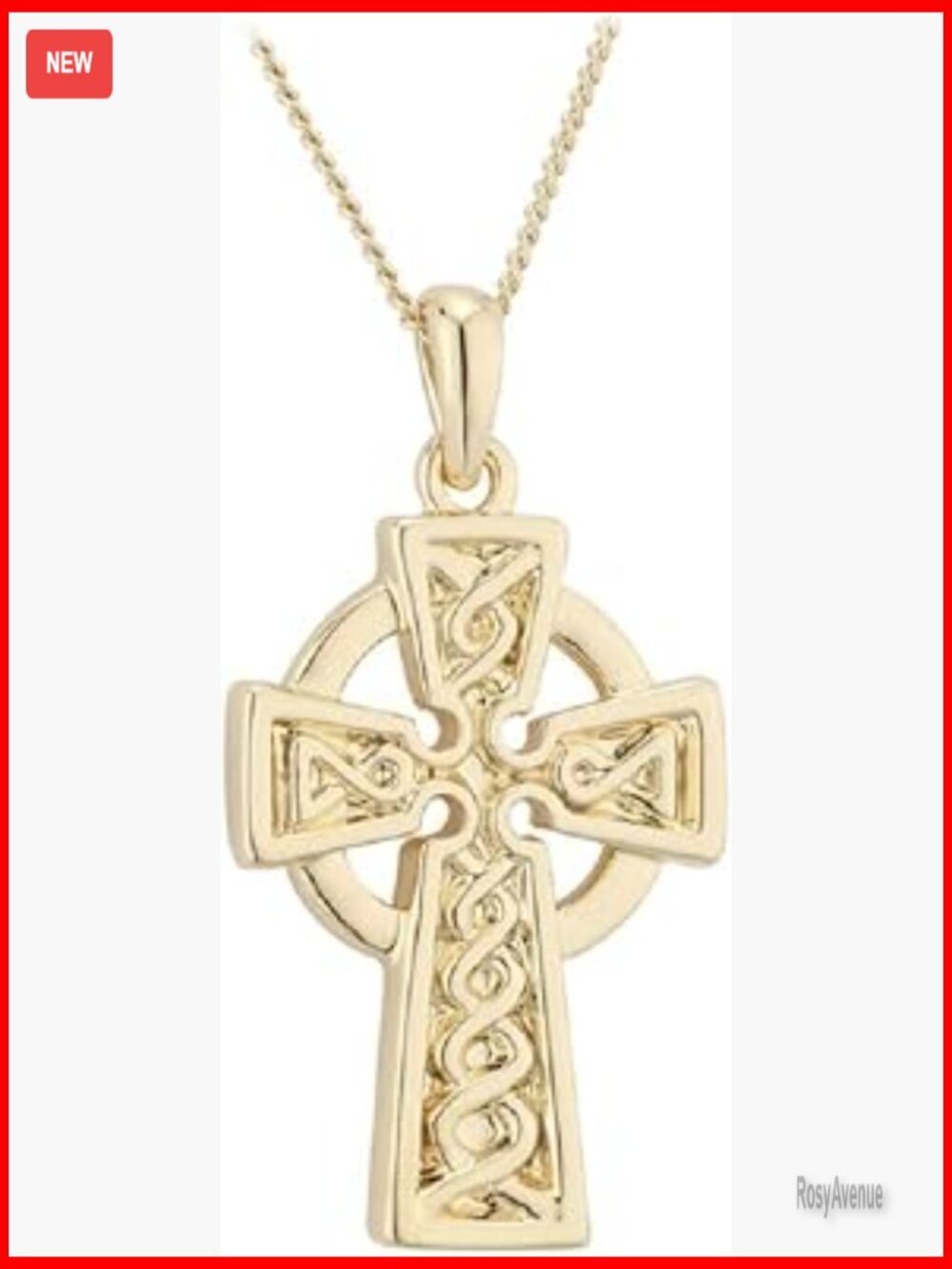 Gold Plated Celtic Cross Necklace 18 Inch Chain Sterling Silver Pendant